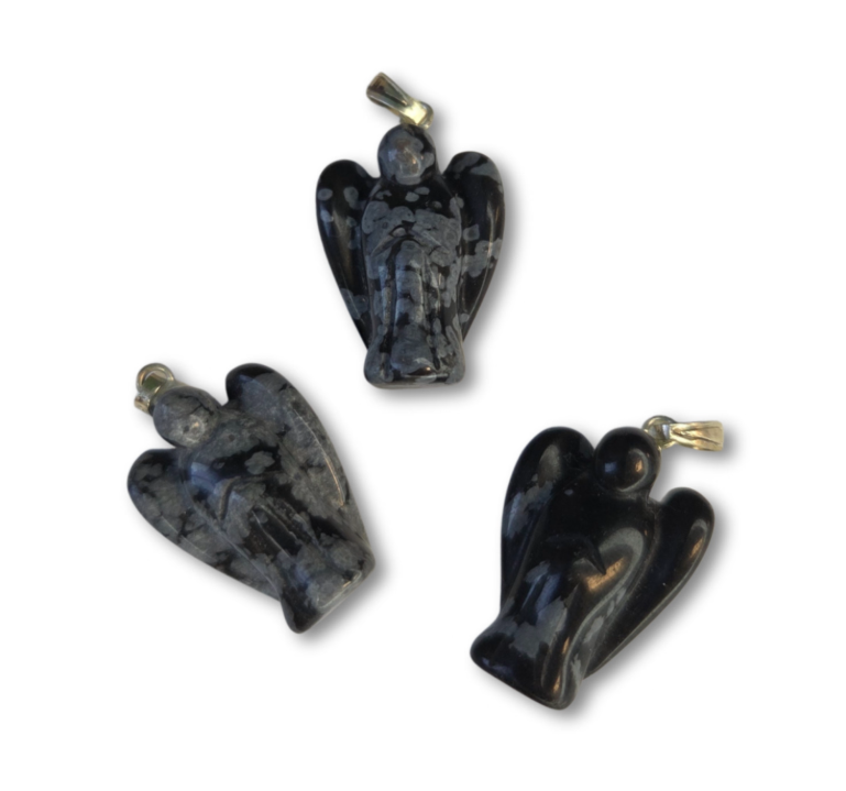 Obisidiaan Sneeuwvlok Engelen Hanger - 2 cm