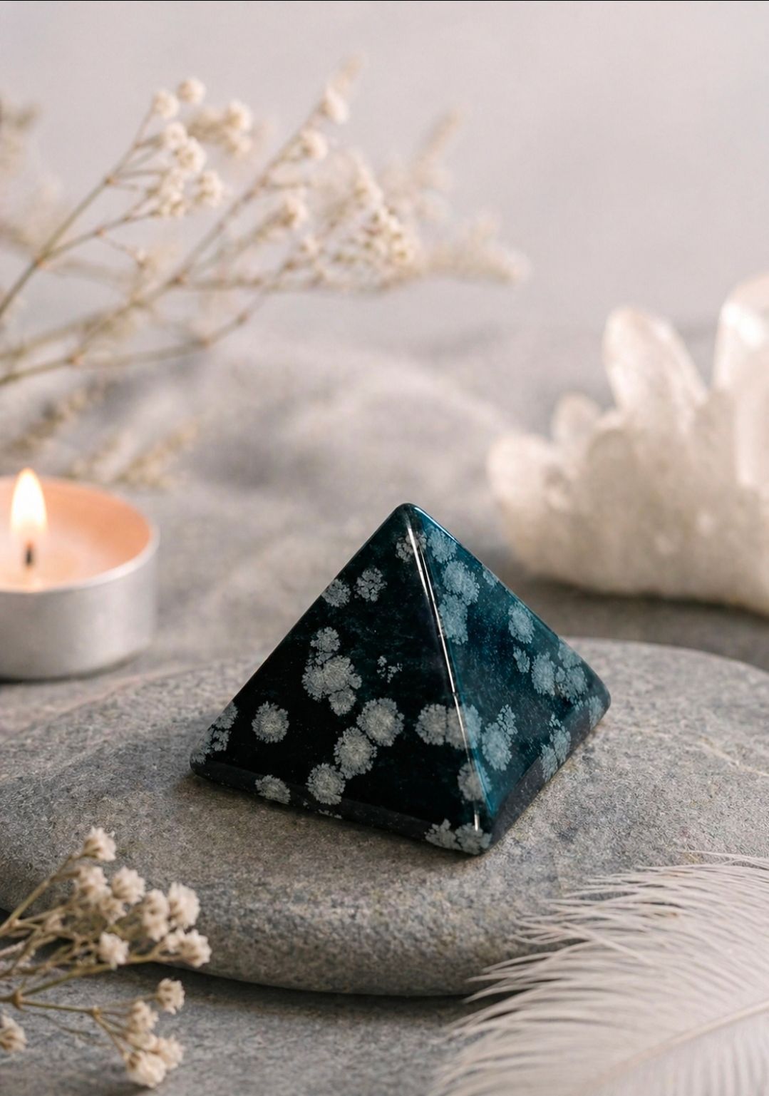 Obsidian snowflake gemstone pyramid - 3.5 cm