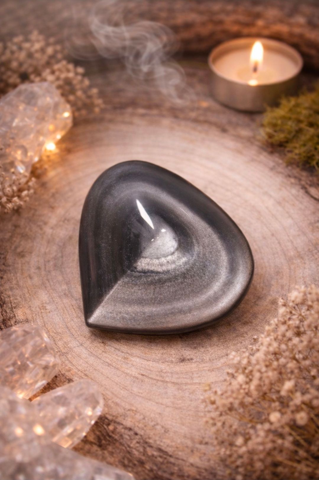 Obsidiaan Zilver - Hart / 6 cm