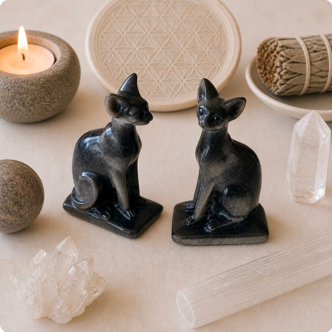 Obsidian Silver Sphinx Figurine - 8 cm (MG)