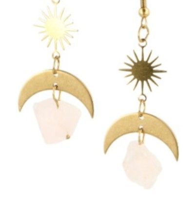 Rozekwarts Oorbellen - Zon & Maan / Ruw