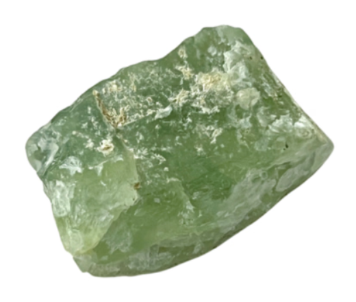 Groen kristal in wit vierkant doosje.