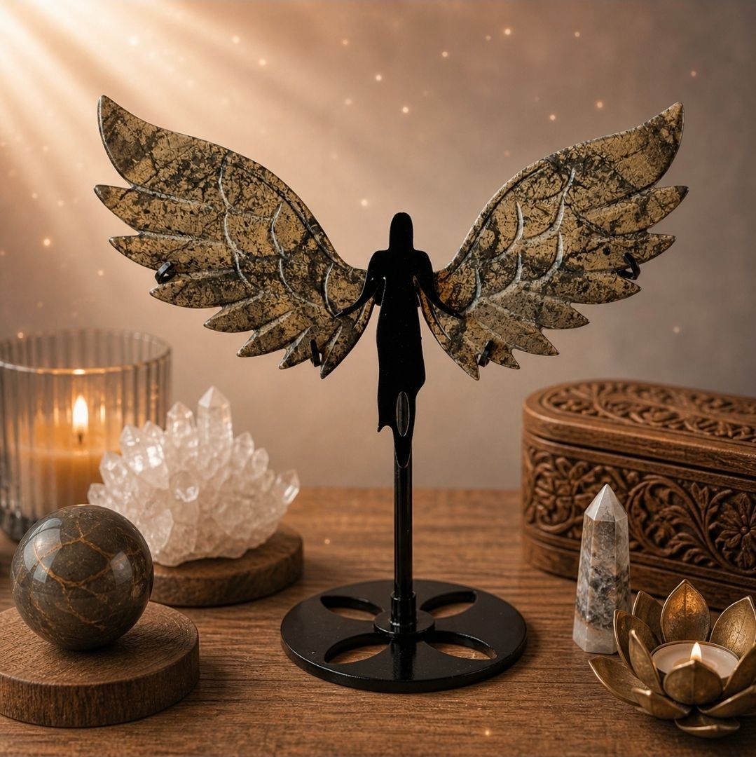 Pyrite Angel Wings on Stand