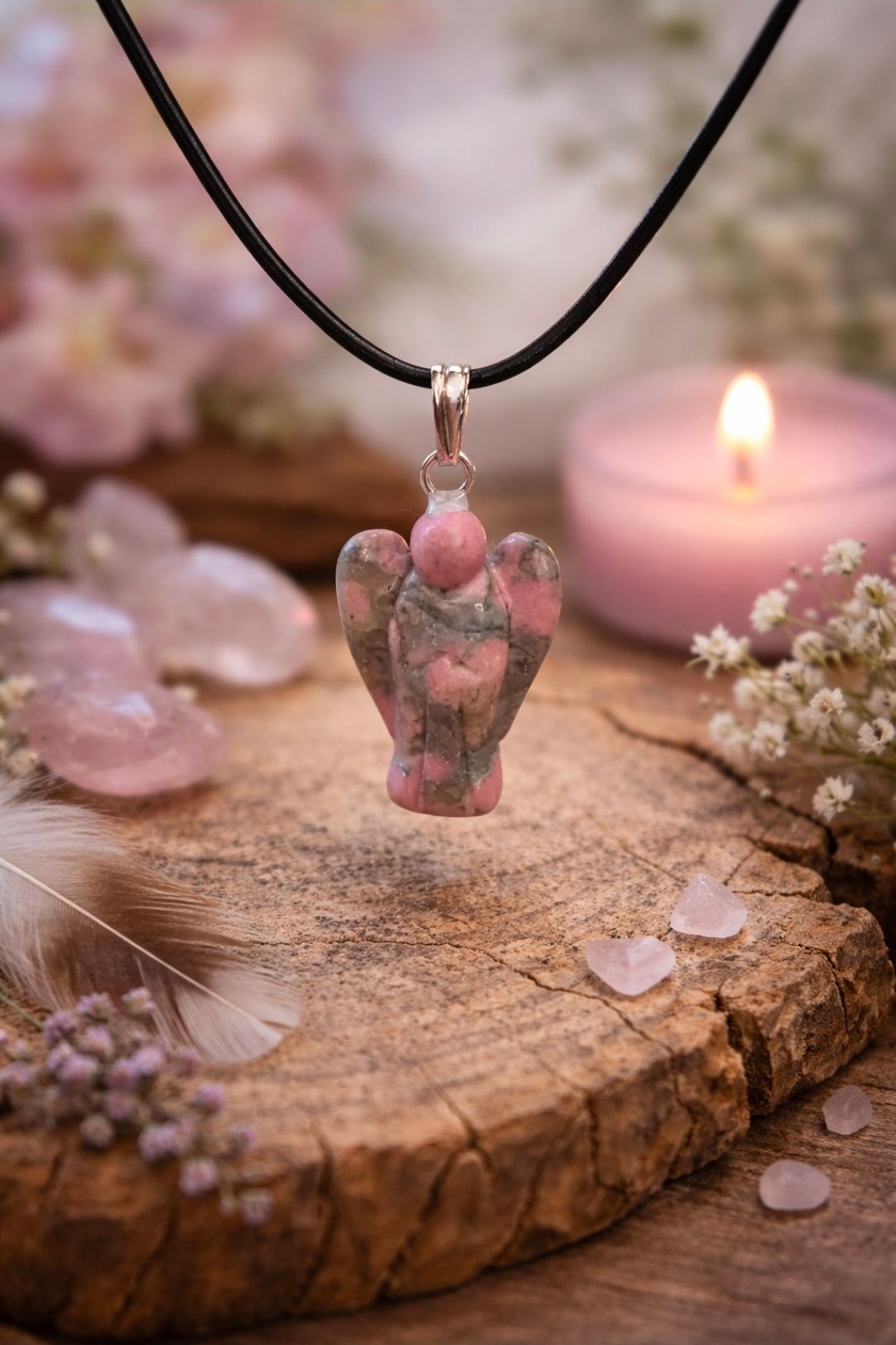 Rhodonite Angel Pendant - 2 cm