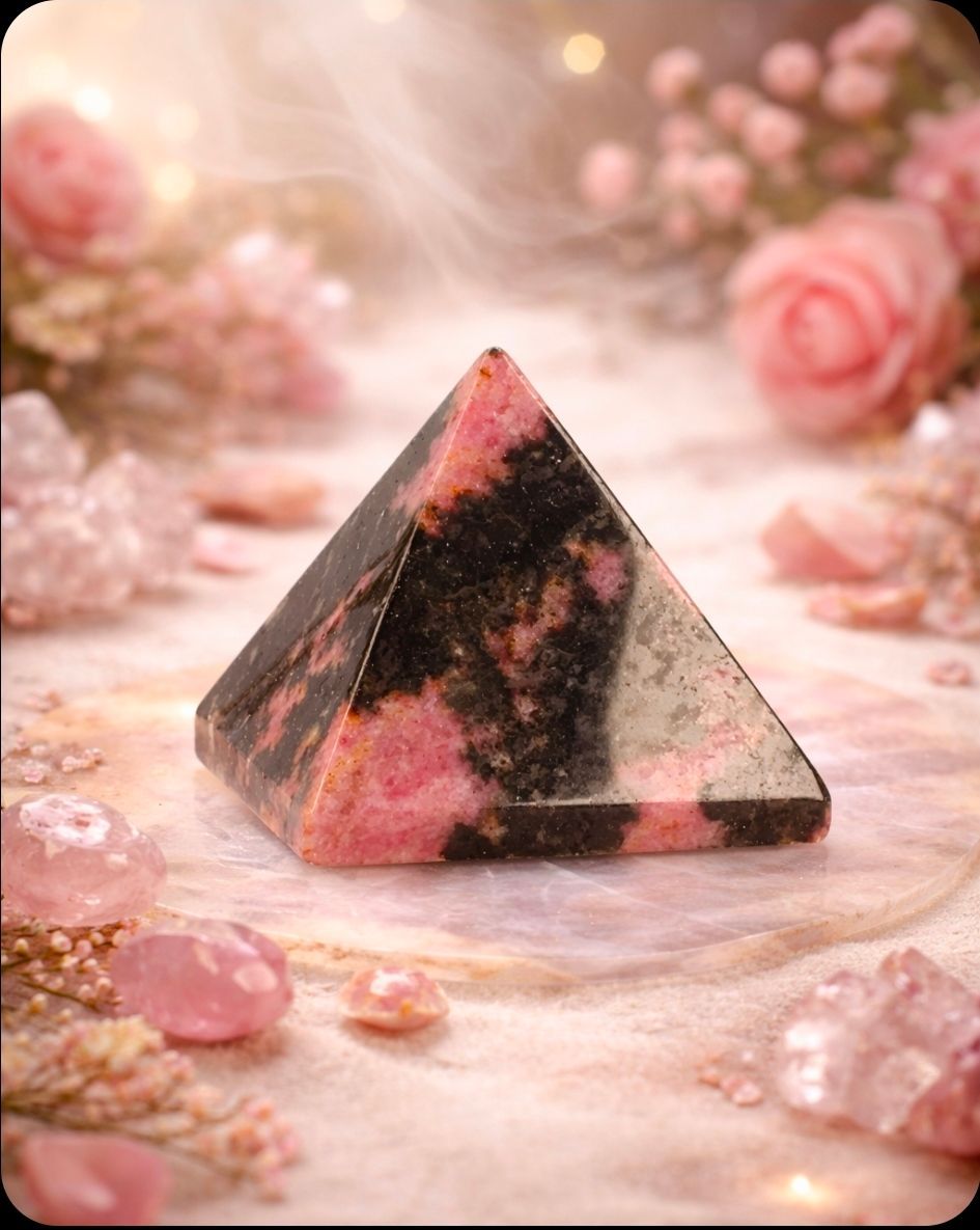Rhodonite gemstone pyramid 2.5 cm