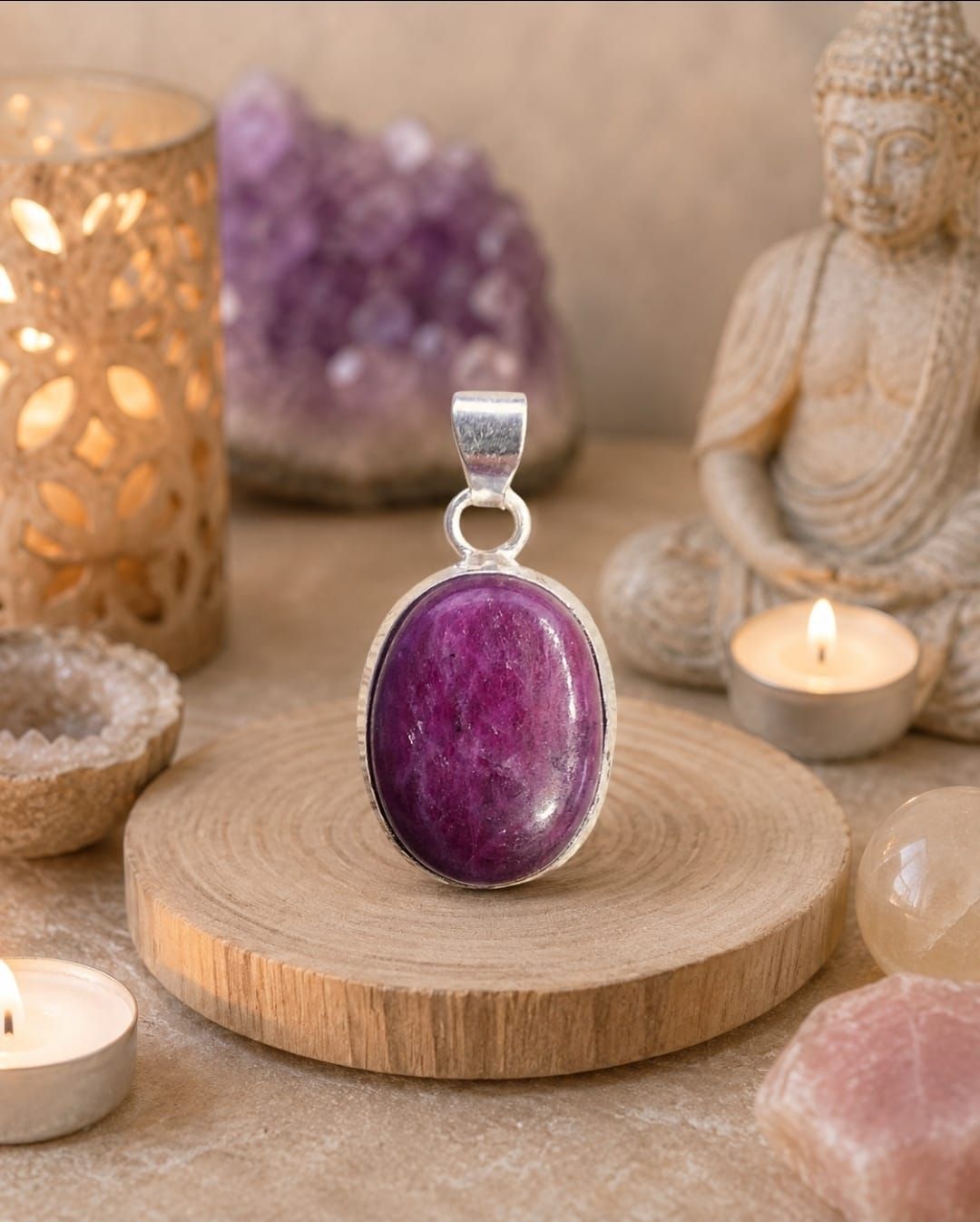 Ruby Silver Pendant - Oval