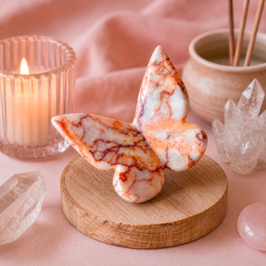 Red Netstone Gemstone Butterfly – 6x5 cm (MG)
