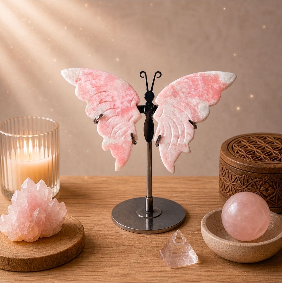 Pink Jade Butterfly on Stand - 12-14 cm (MG)