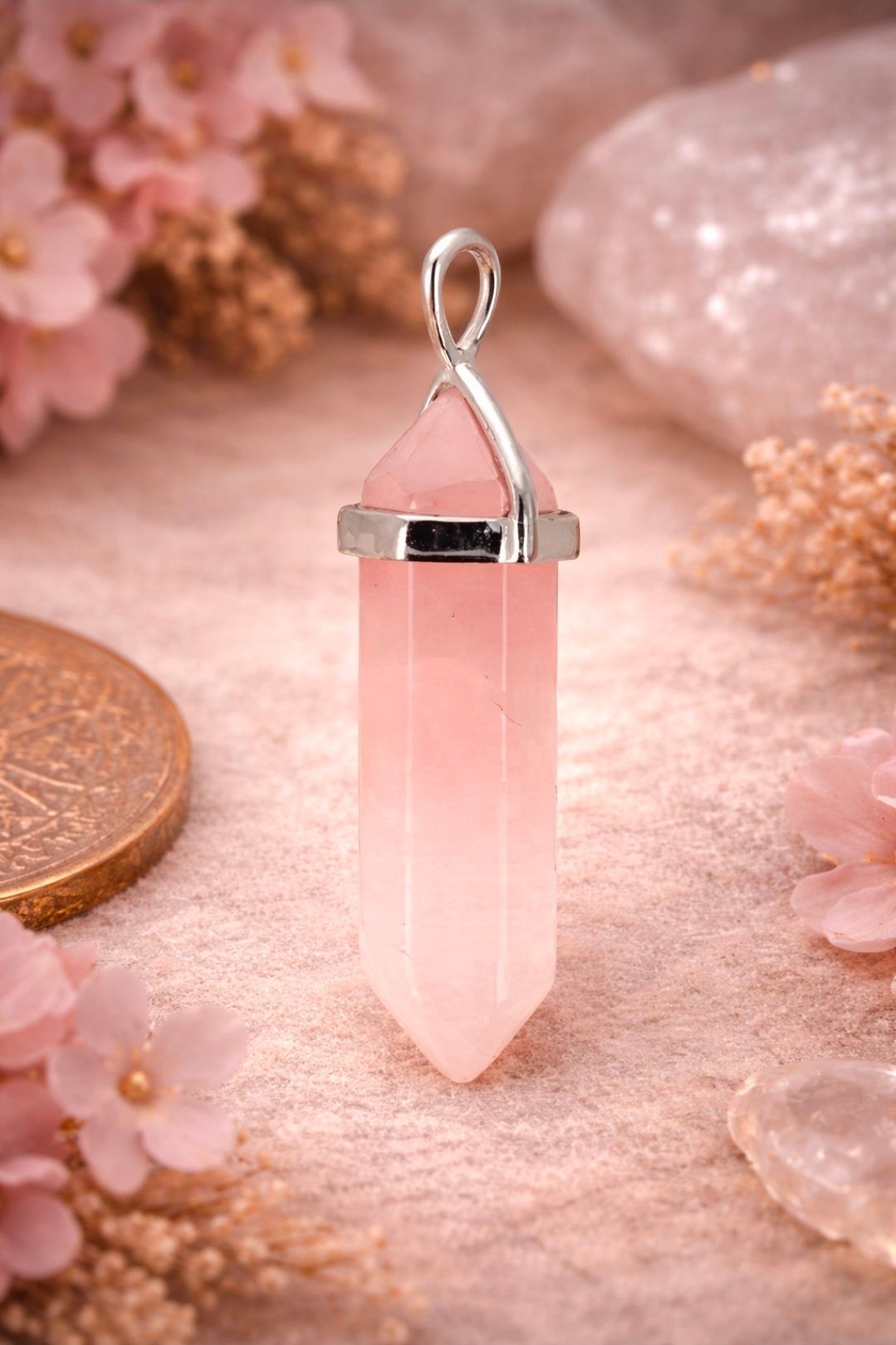 Rozekwarts Dubbeleinder - Hanger / 4,3 cm