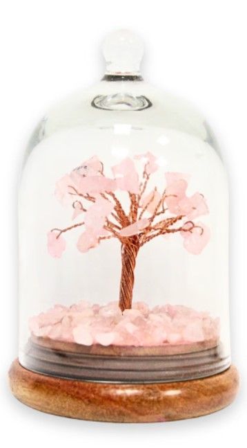 Rozekwarts Edelsteen Boompje - Glazen Stolp