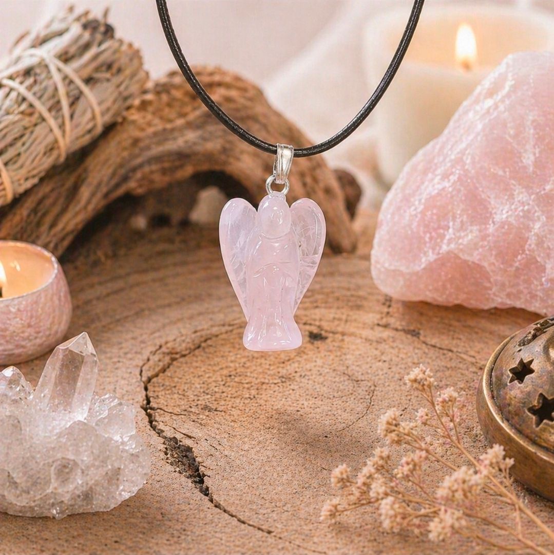 Rose Quartz Angel Pendant - 2 cm