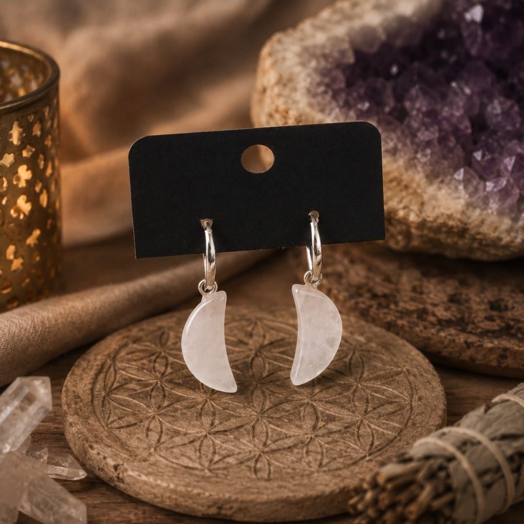 Rose Quartz Moon Earrings