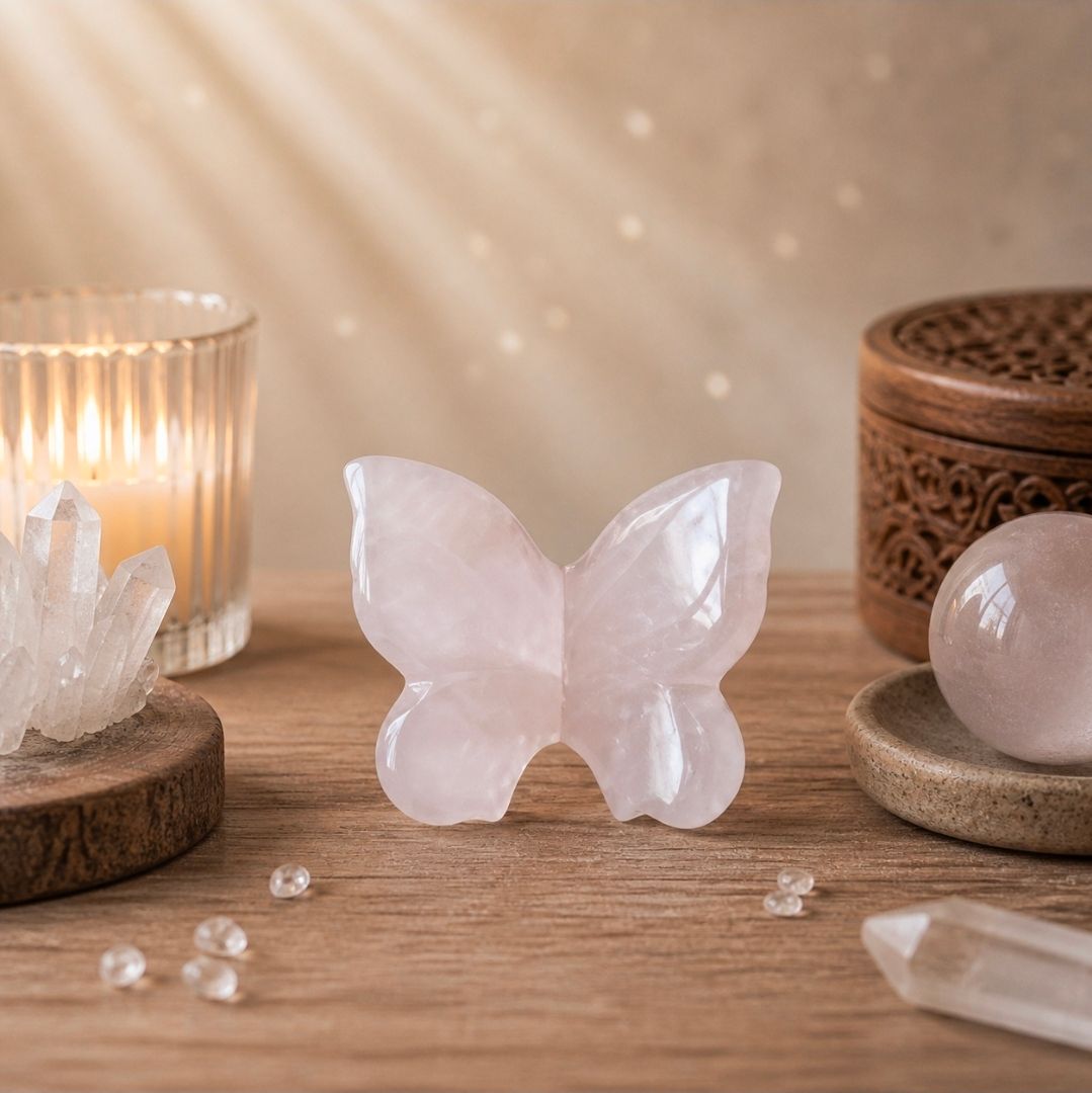 Rose Quartz Mini Gemstone Butterfly – 3 cm (MG)