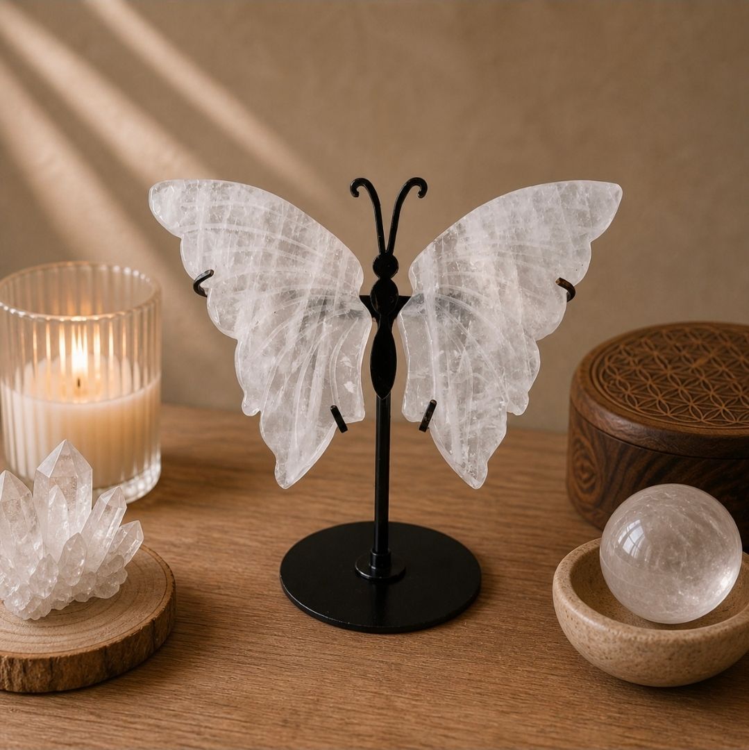 Rose Quartz Butterfly on Stand - 12-14 cm (MG)