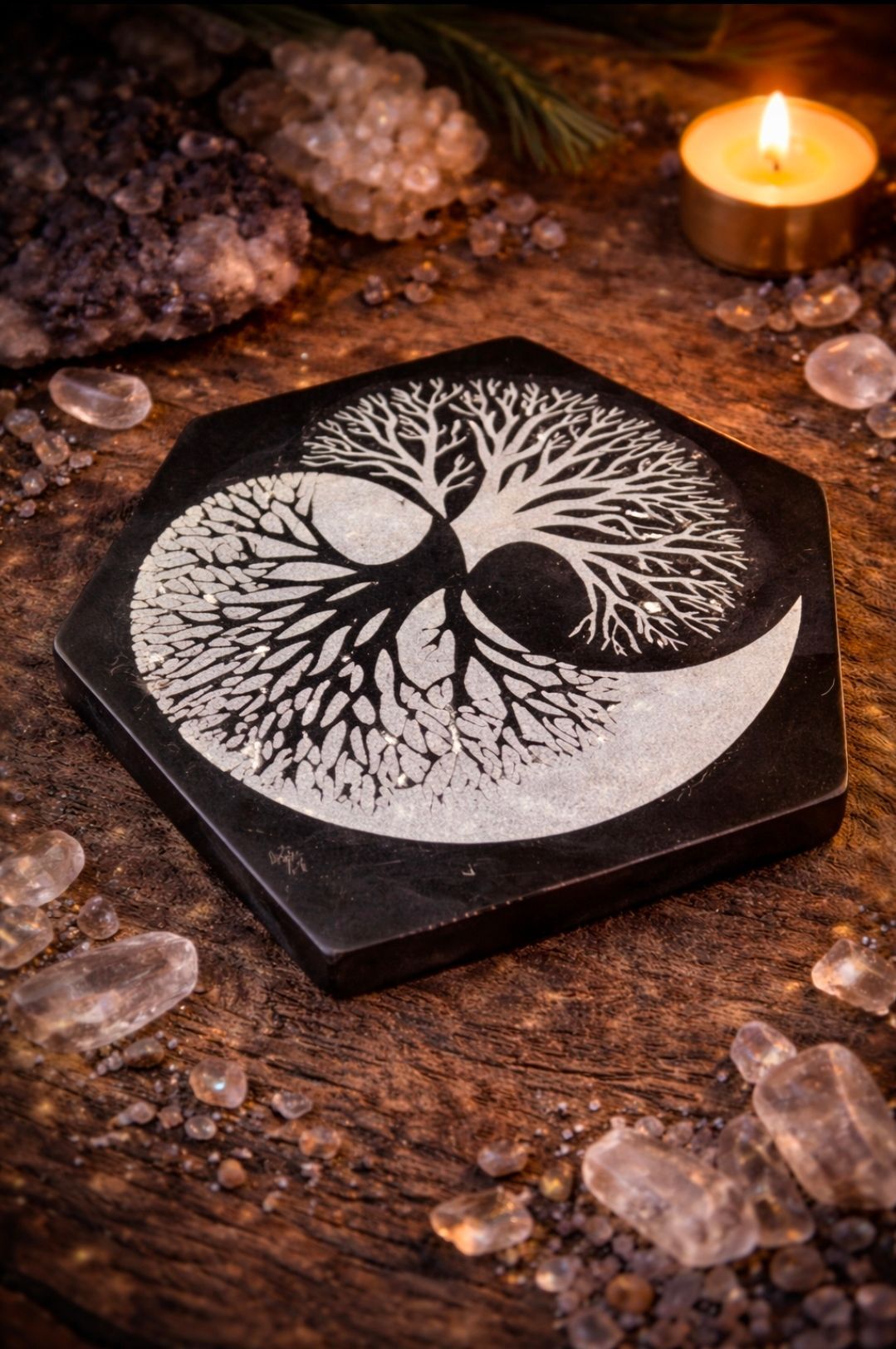 Seleniet Oplaadsteen - Levensboom Yin Yang