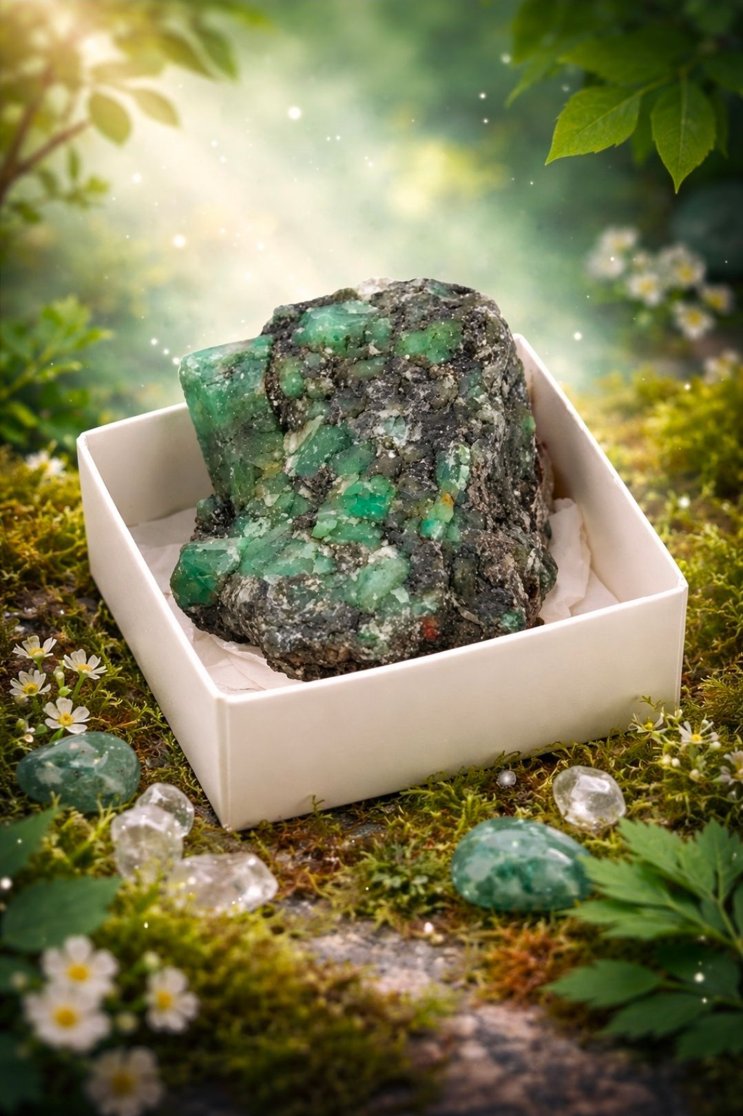 Smaragd in een doosje (geboortesteen mei)