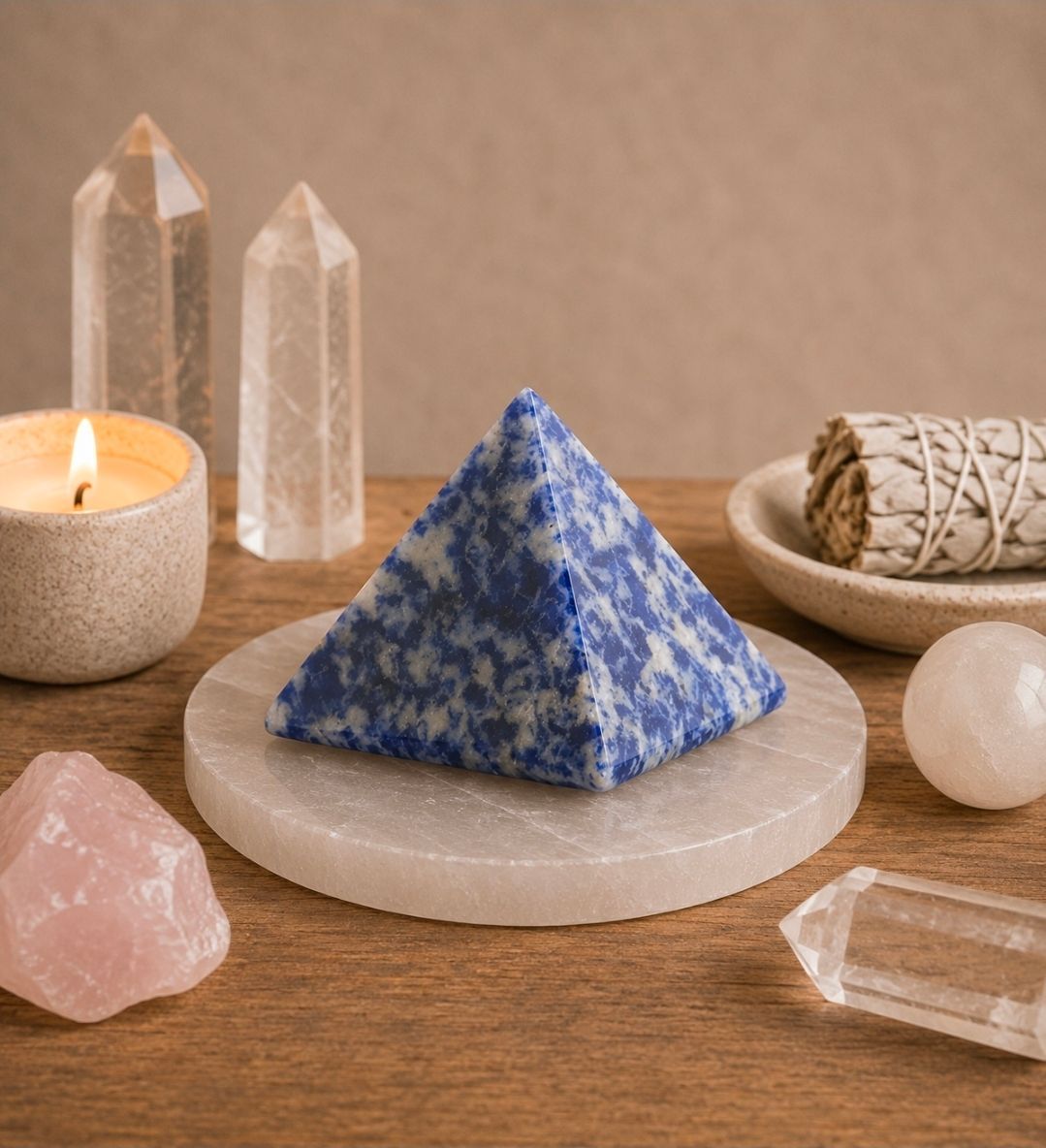Sodalite gemstone pyramid 2.5 cm