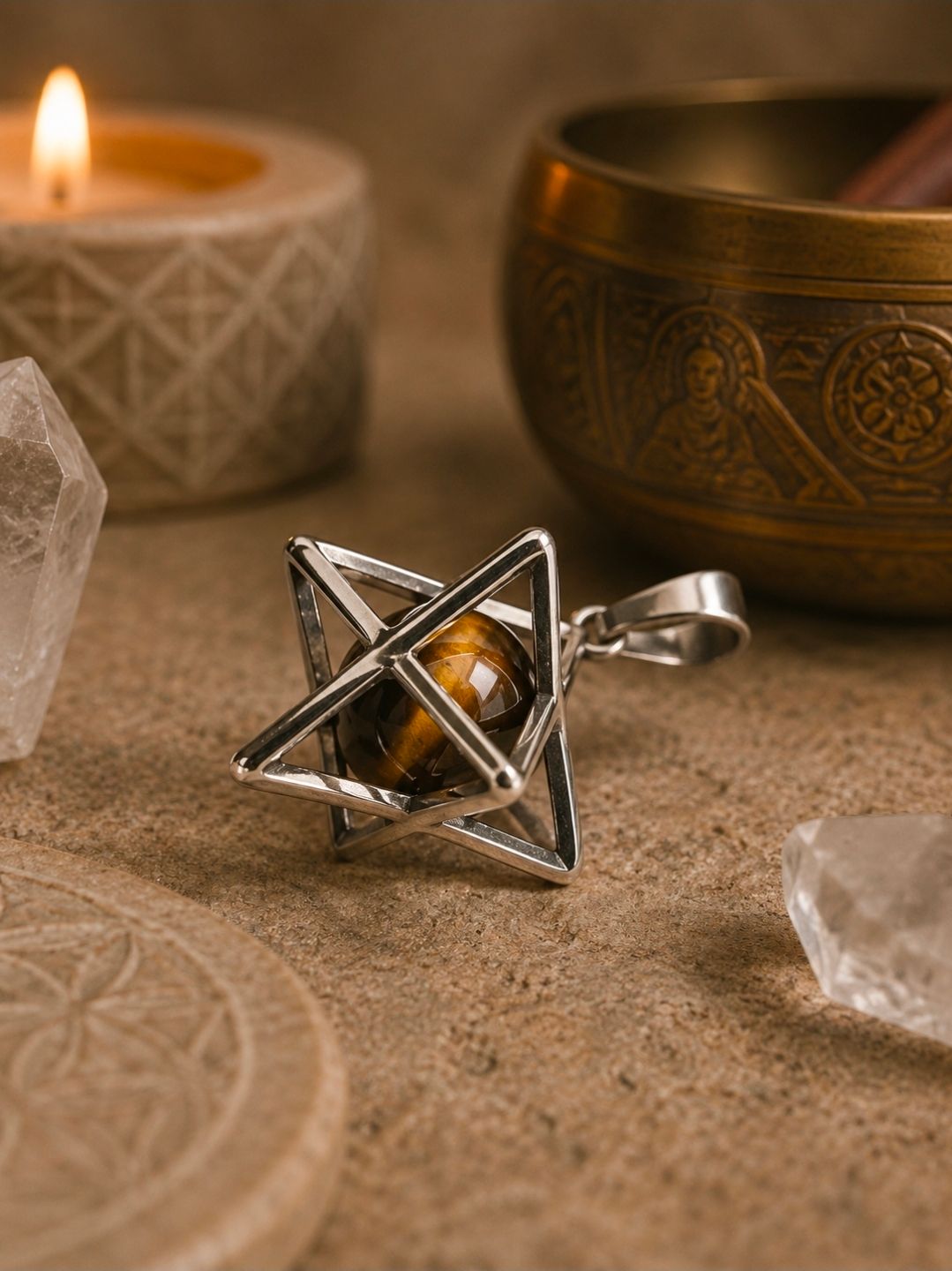 Tiger's Eye Merkabah Cage Pendant