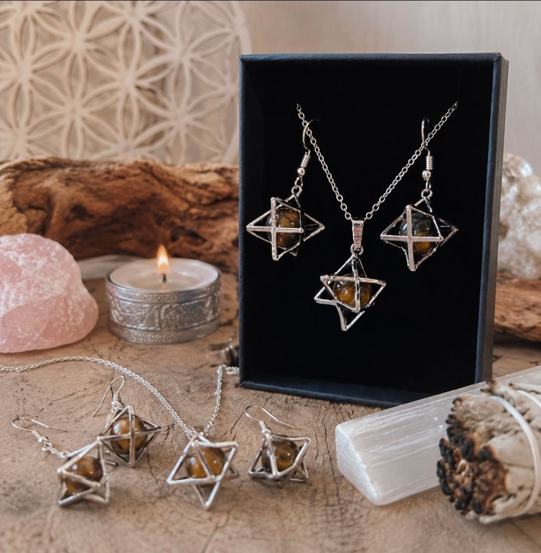 Tiger Eye Merkabah jewelry set