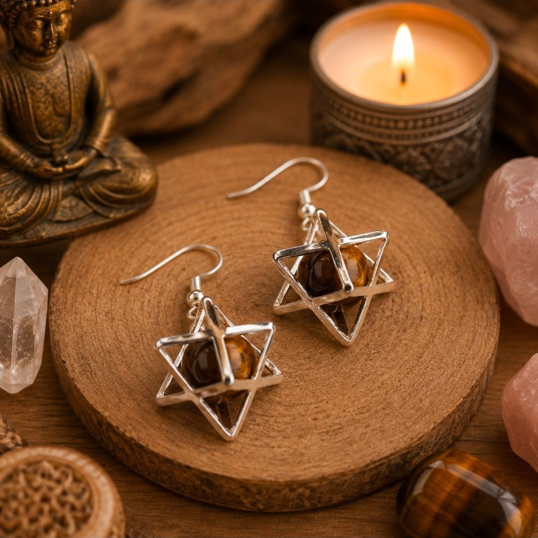 Tiger eye earrings merkabah