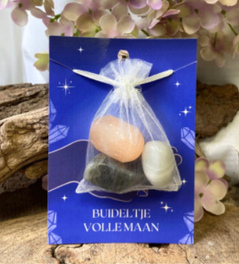 Volle Maan setje in Buidel / Maansteen, Seleniet & Labradoriet