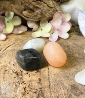 Volle Maan setje in Buidel / Maansteen, Seleniet & Labradoriet