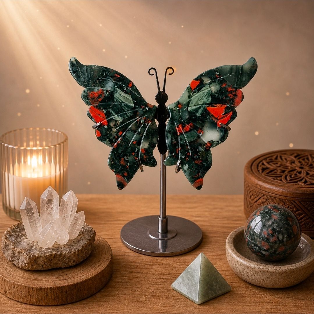 Volcano Jasper / African Bloodstone Butterfly on Stand - 12-14 cm (MG)