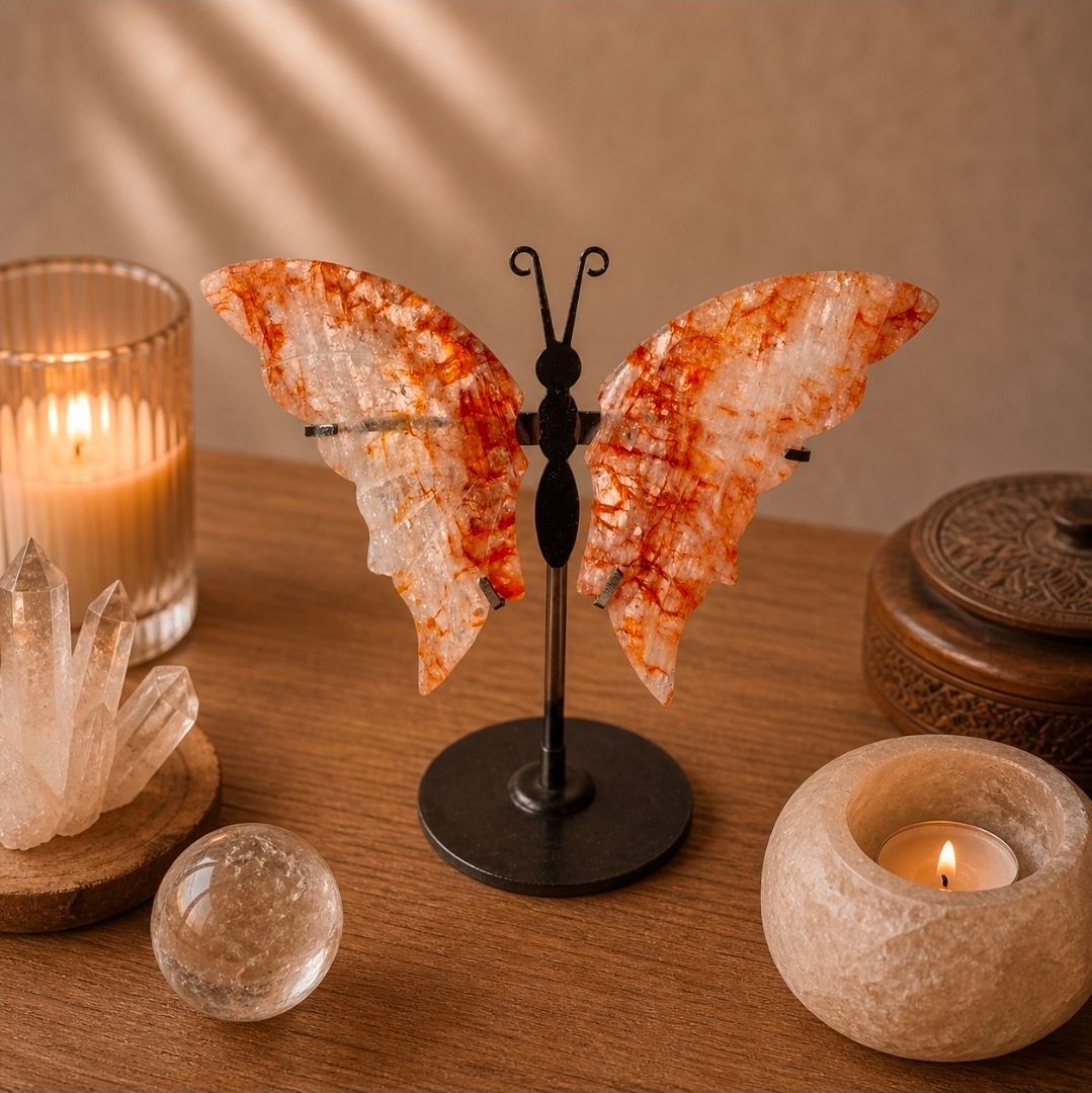Fire Quartz Butterfly on Stand - 12-14 cm (MG)