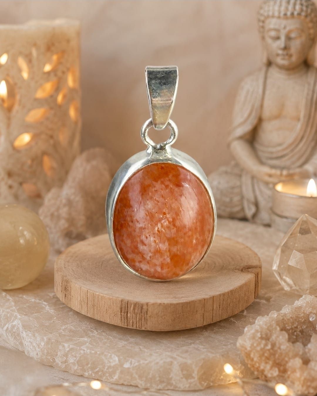 Sunstone Silver Pendant - Oval