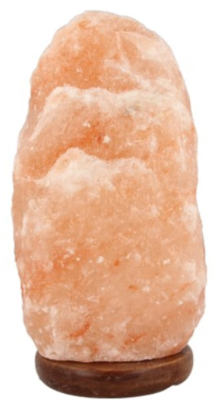 Roze Himalaya zoutlamp op houten voet.