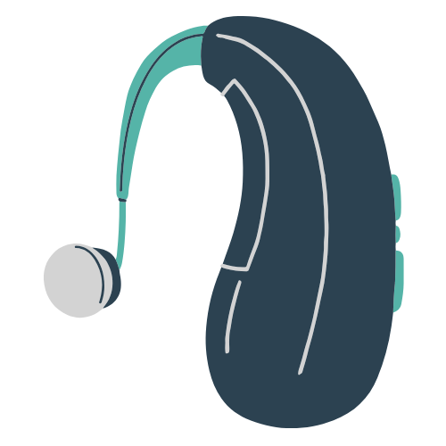 Blue and teal hearing aid.