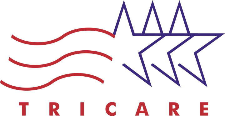 A red white and blue logo for a company called tricare