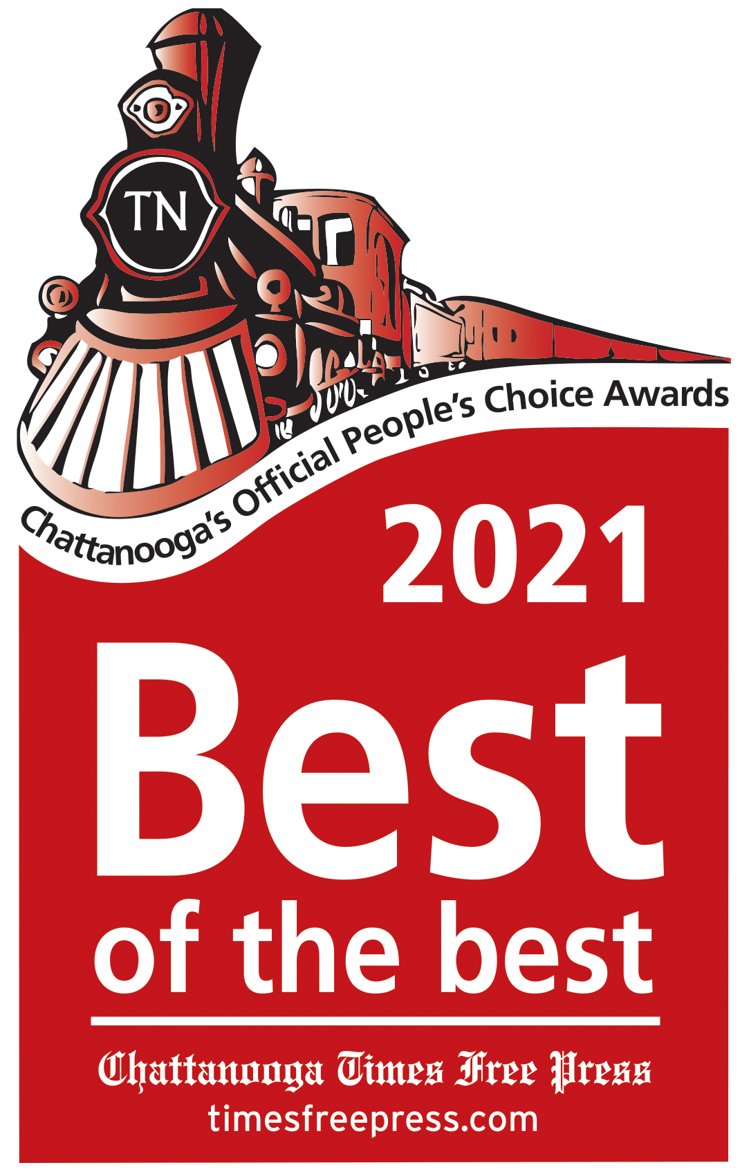 A red sign that says `` best of the best '' with a train on it.