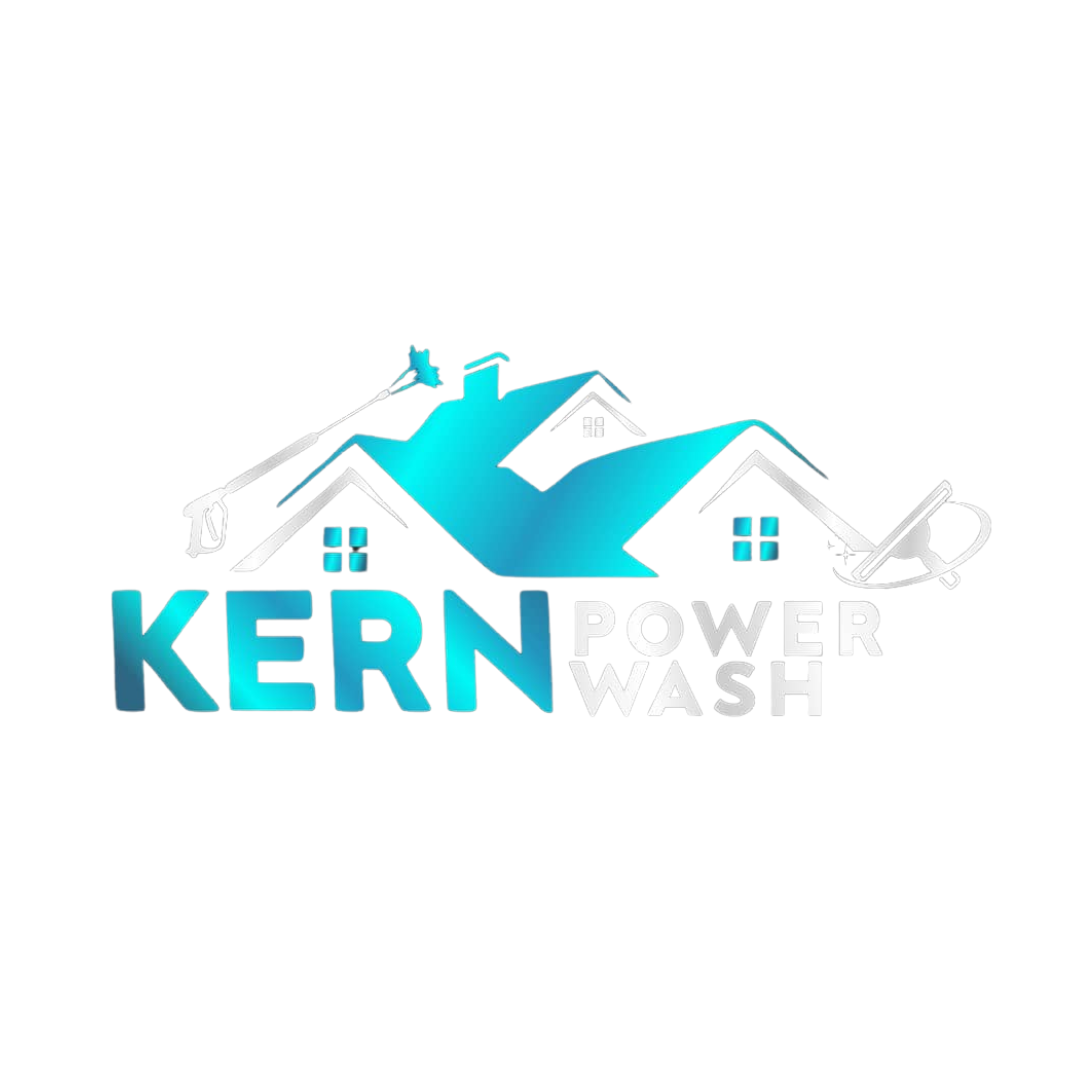 a blue and white logo for kern power wash