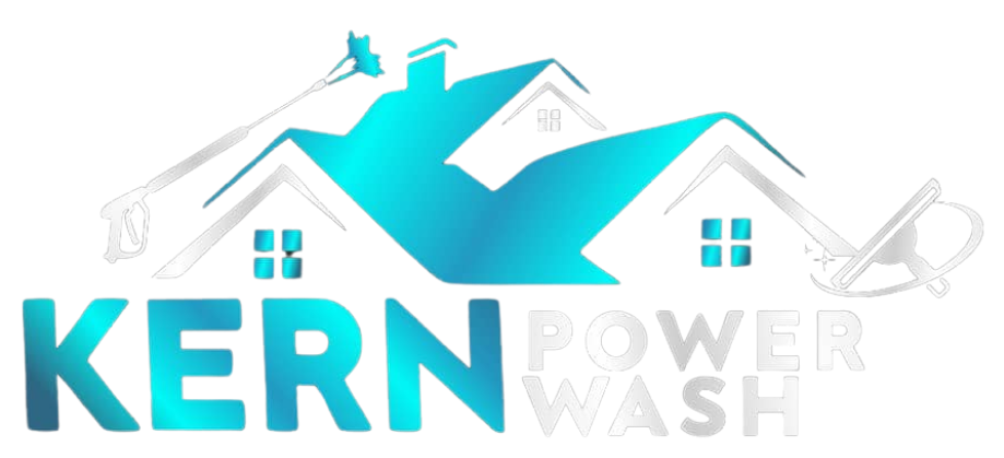 a blue and white logo for kern power wash