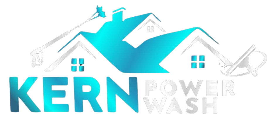 a blue and white logo for kern power wash