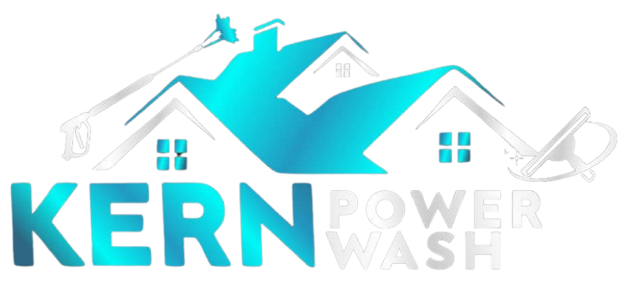 a blue and white logo for kern power wash