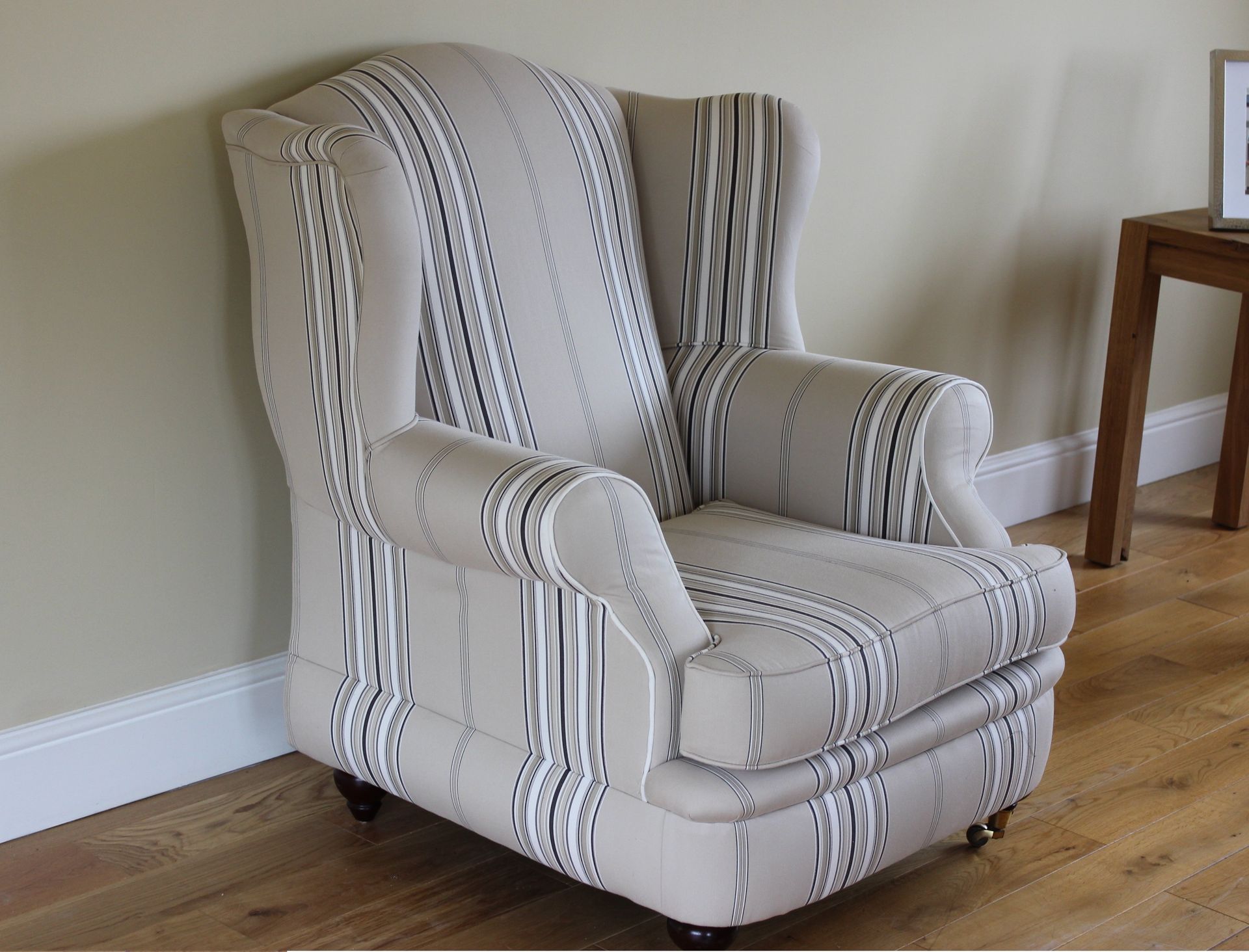 striped wing back armchair