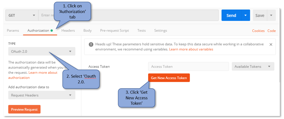 Postman authorization tab