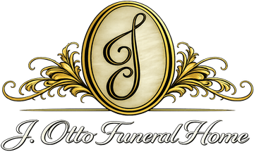 Logo of J. Otto Funeral Home: ornate emblem with the letter "J" in a gold oval, floral accents, and the name below.