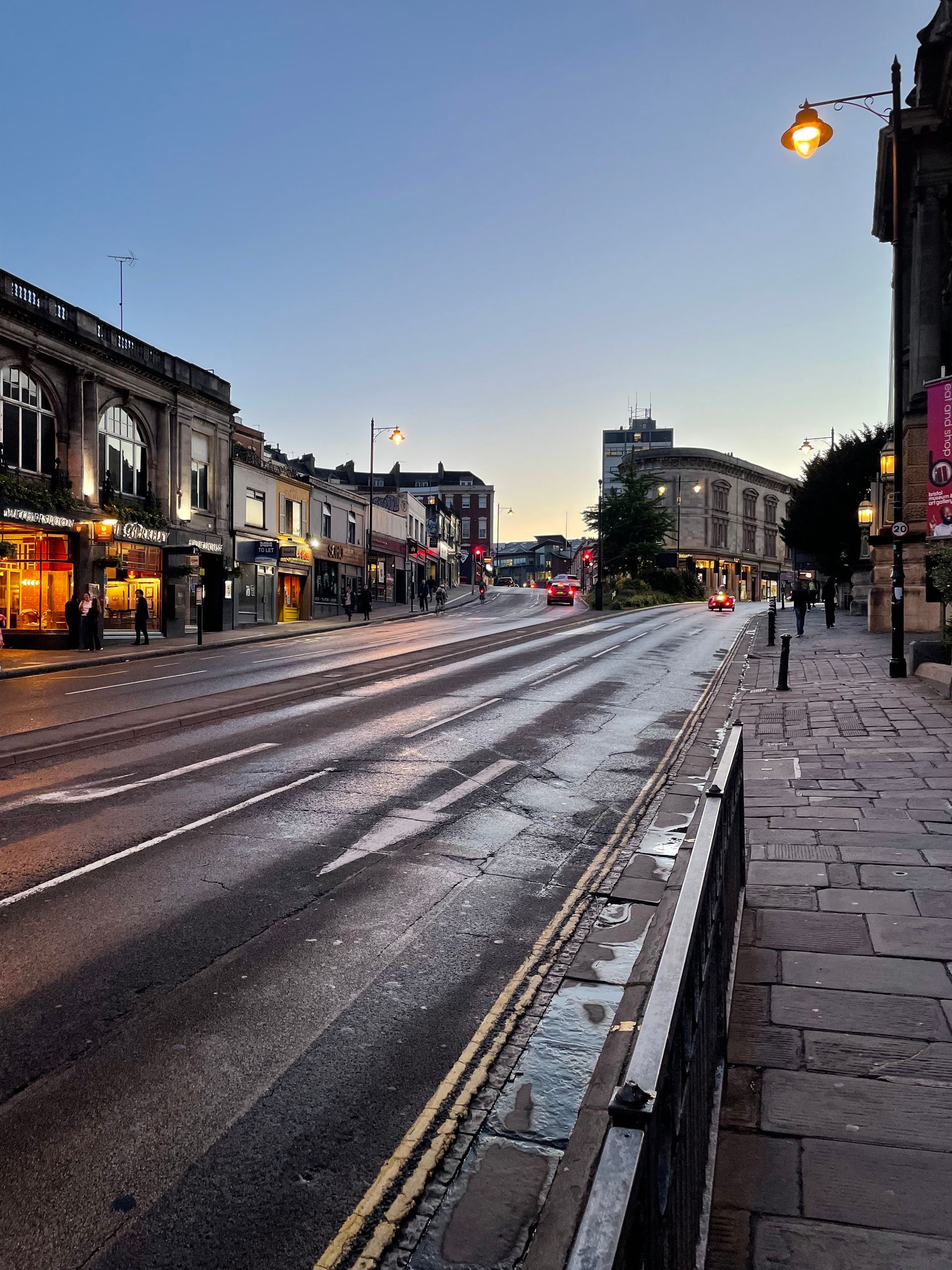 A wet street in Bristol.