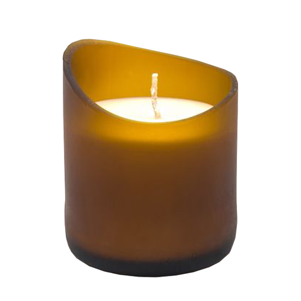 A Brown Glass Candle with A White Candle in It — Eagle Rock Candles in Wodonga, VIC