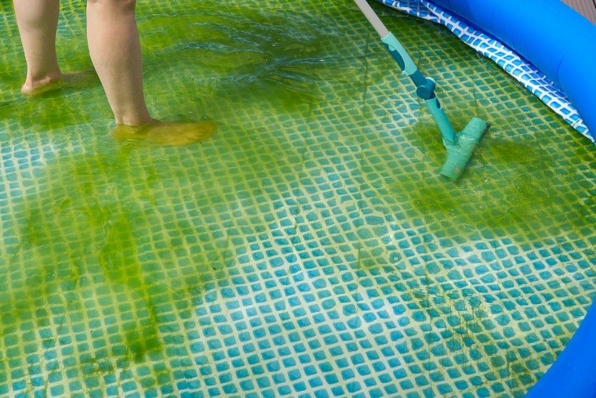 A Person is Cleaning a Swimming Pool With a Pool Cleaner — Fannie Bay Pool Shop in Bayview, NT