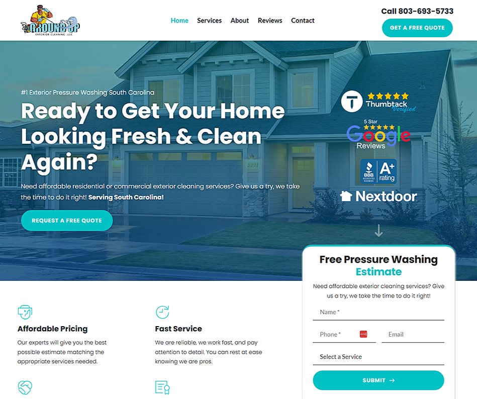A screenshot of a website for a cleaning company that says `` ready to get your home looking fresh & clean again ? ''