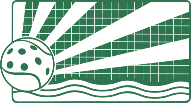 A drawing of a tennis ball on a green checkered background.