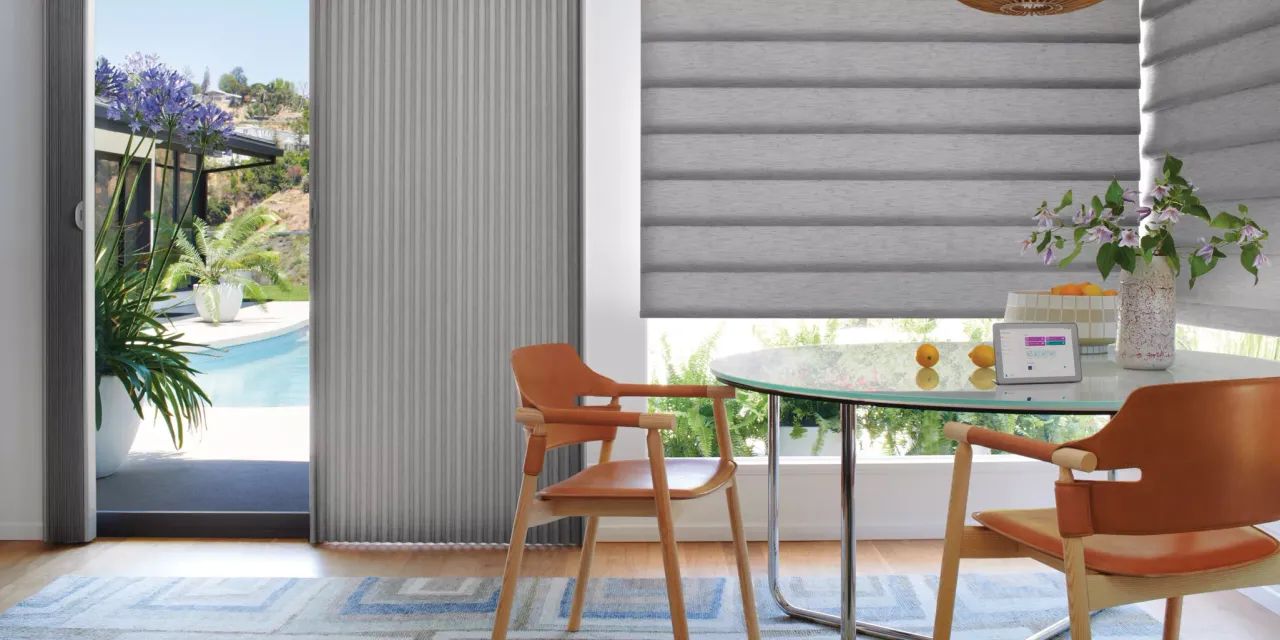 Hunter Douglas Shades with PowerView® Automation in a Dining Area
