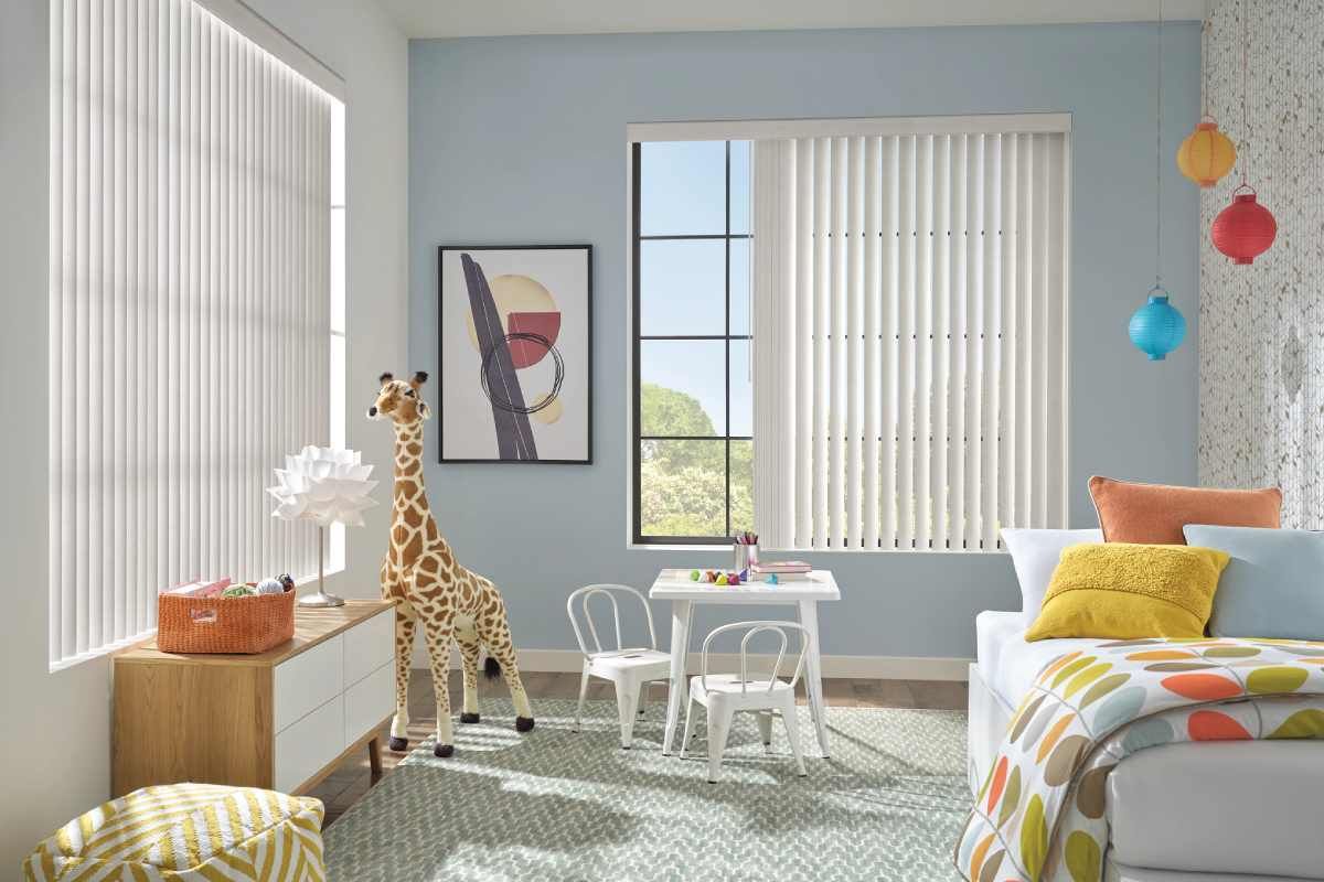 Hunter Douglas Vertical Solutions® Vertical Blinds in a child’s playroom near Rocklin and Folsom, California (CA)
