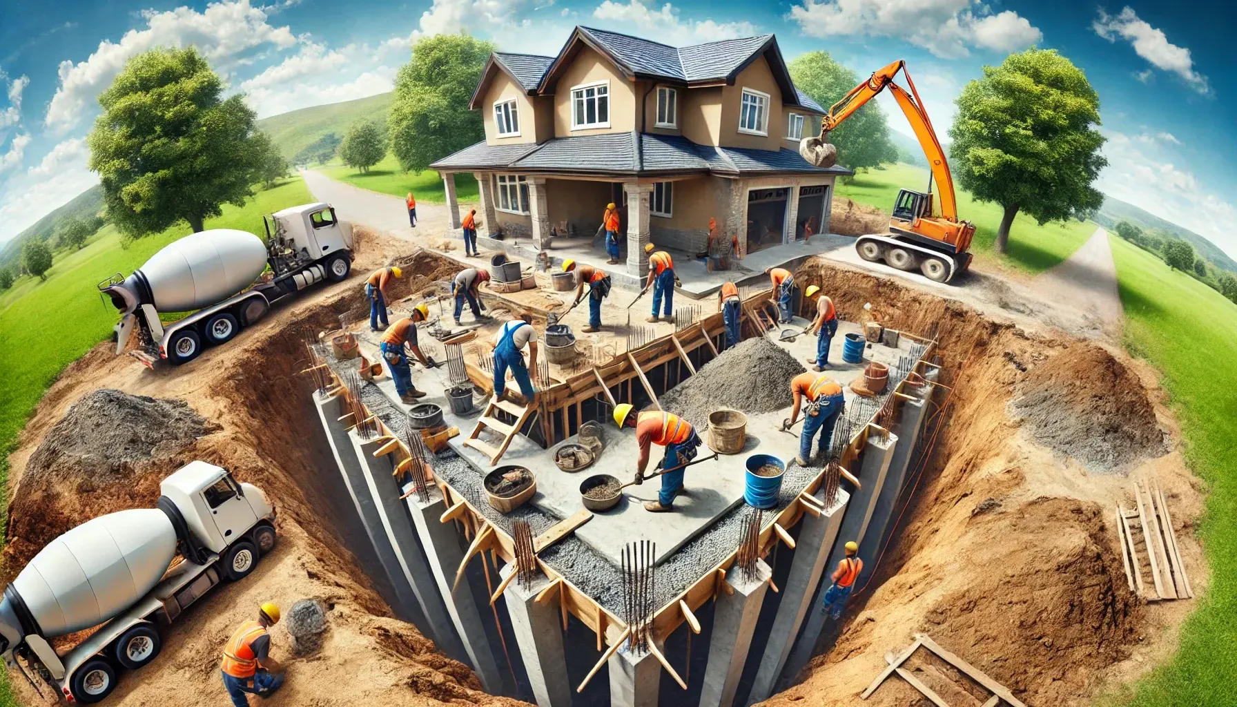 workers working on the home foundation