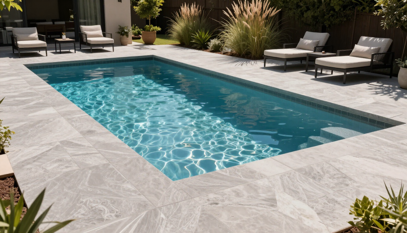 Safe and beautiful stamped concrete pool deck in Kansas City