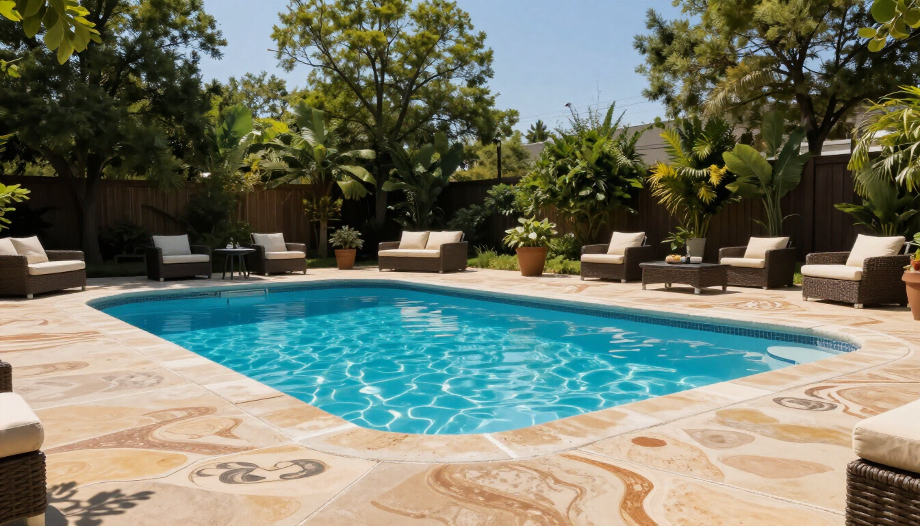 Beautiful stamped concrete pool deck